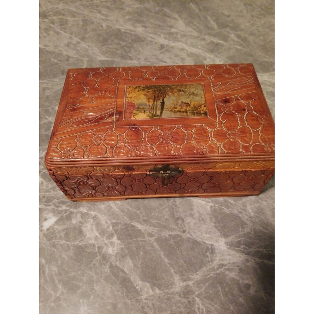 Vintage Carved Wood Jewelry Box